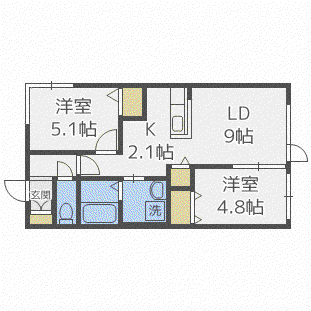 J-ECOA美園A(2LDK/3階)の間取り写真