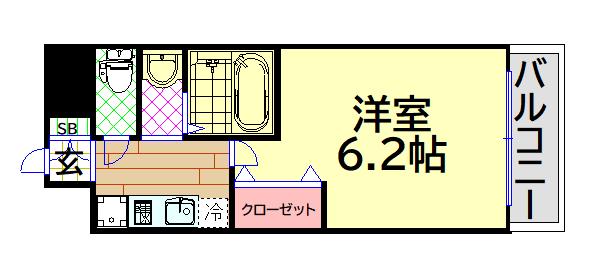 エステムコート難波VIIビヨンド(1K/2階)の間取り写真