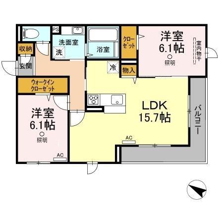 ＪＲ山陽本線 倉敷駅 徒歩7分 3階建 築5年(2LDK/3階)の間取り写真