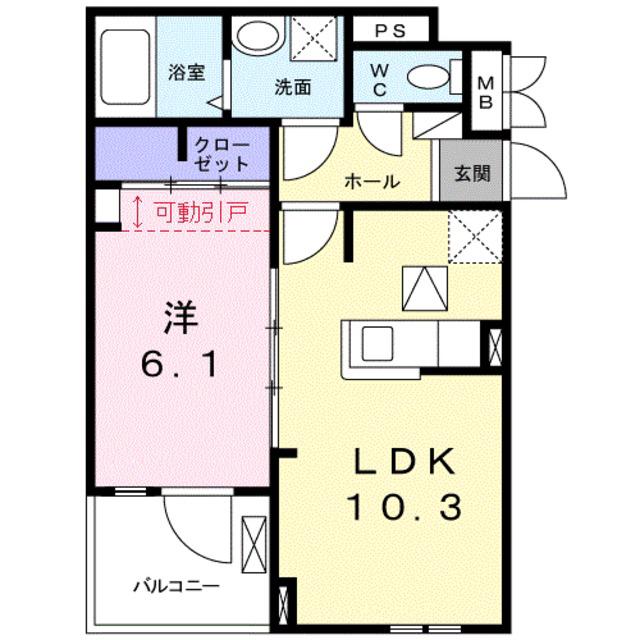 カーサ りんくう・M(1LDK/1階)の間取り写真