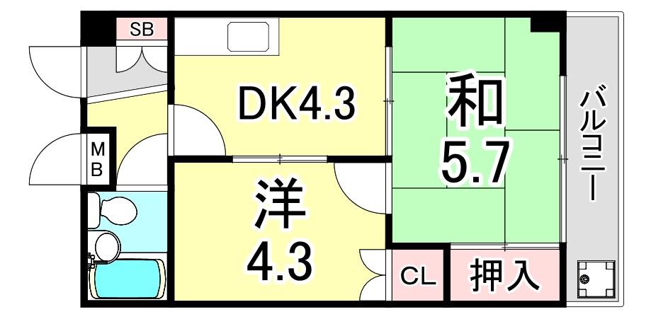 サンパレス21瓦林光マンション(2DK/3階)の間取り写真