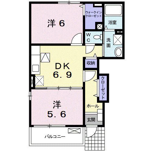 プラシードM B棟(2DK/1階)の間取り写真