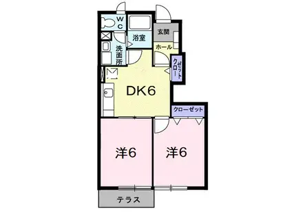 ファーウエスト鎌倉(2DK/1階)の間取り写真