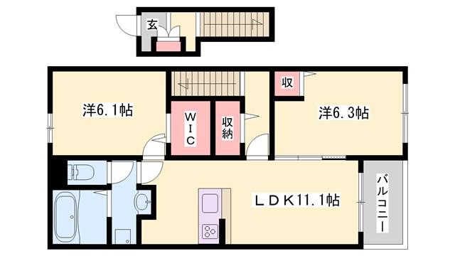 サンセールVIII A(1LDK/2階)の間取り写真
