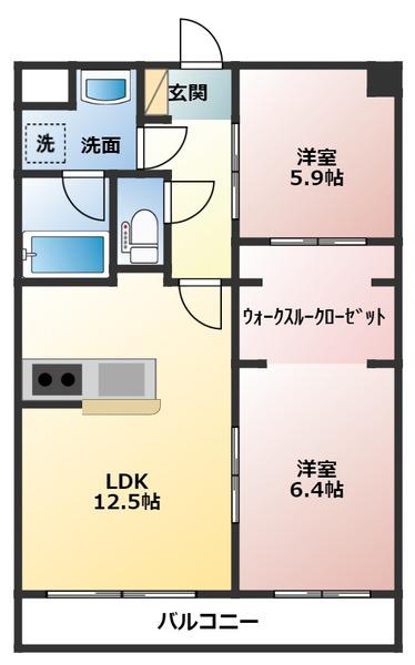 フローラ荘園(2LDK/2階)の間取り写真