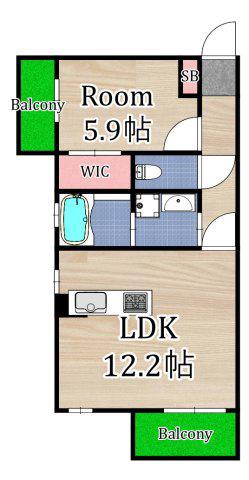 ヴァンヴェール楠根(1LDK/2階)の間取り写真