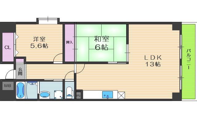 パルテール北(2LDK/2階)の間取り写真