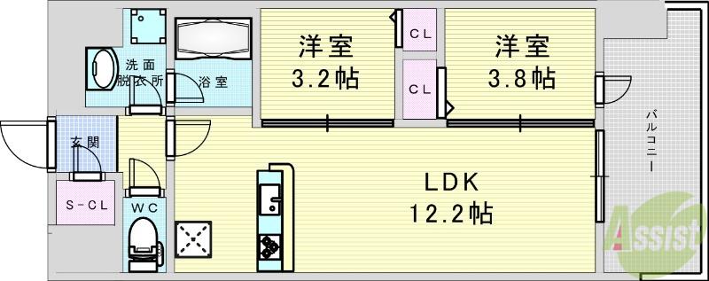 スプランディッド大阪イースト(2LDK/6階)の間取り写真