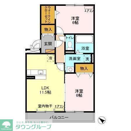 グランドソレイユA棟(2LDK/2階)の間取り写真