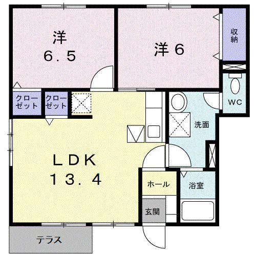 プリムヴェールII(2LDK/1階)の間取り写真