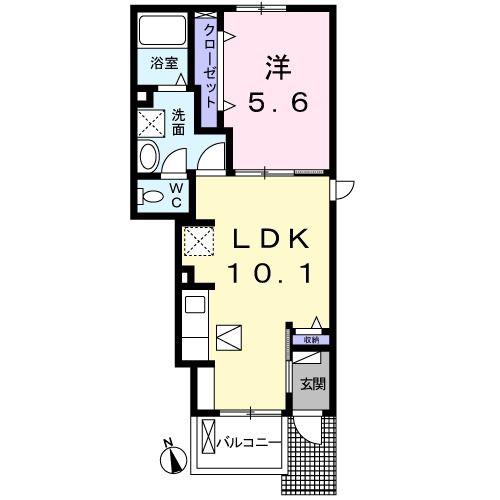 フェリシティ荒屋敷(1LDK/1階)の間取り写真