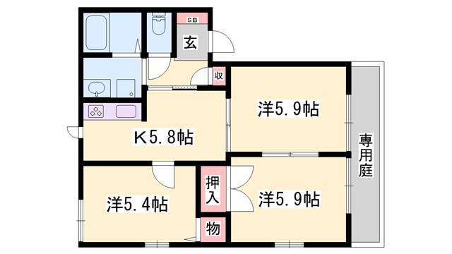 CHIC FAMILLE(3K/1階)の間取り写真