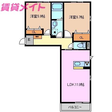 PREMIAS平町(2LDK/3階)の間取り写真