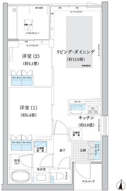 ガーデニエール砧 ウエスト(2LDK/9階)の間取り写真