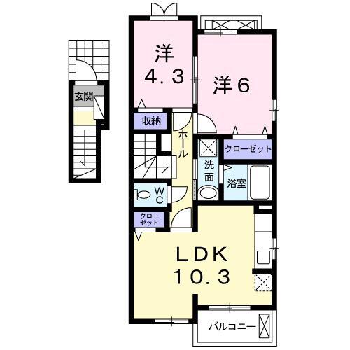 エターナル(2LDK/2階)の間取り写真