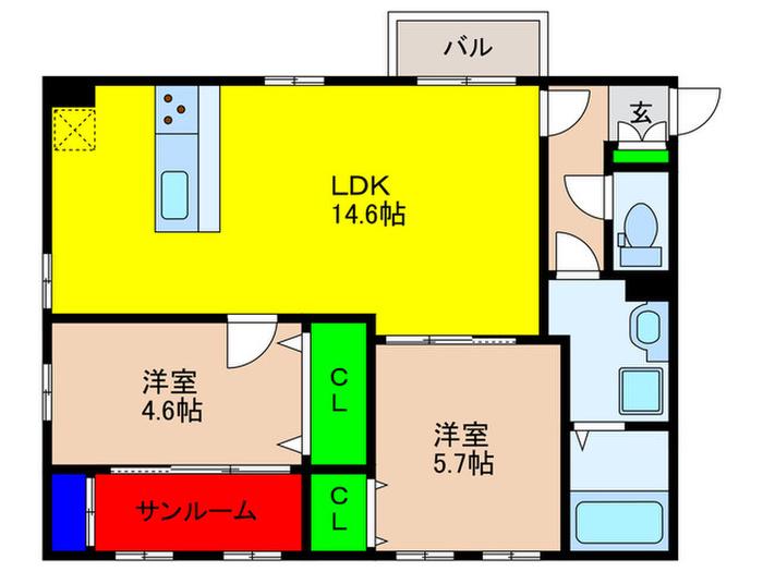 ZIP OHORI サウス(2LDK/3階)の間取り写真
