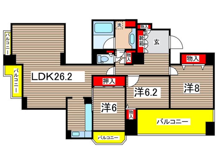 A.CITYタワーズイースト(3LDK/19階)の間取り写真
