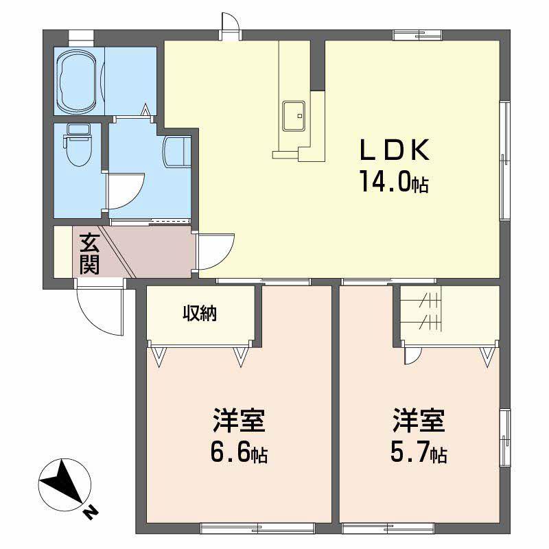 シャーメゾン南川 B棟(2LDK/1階)の間取り写真