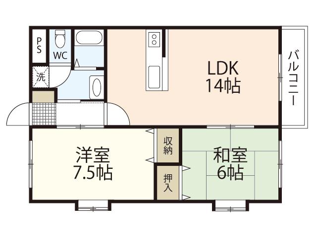 ティーア伴安(2LDK/1階)の間取り写真