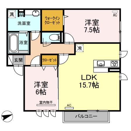 D-ROOMフェリーチェ(2LDK/2階)の間取り写真