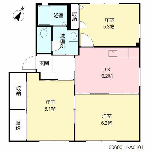 ラルジェおぐら A棟(3DK/1階)の間取り写真
