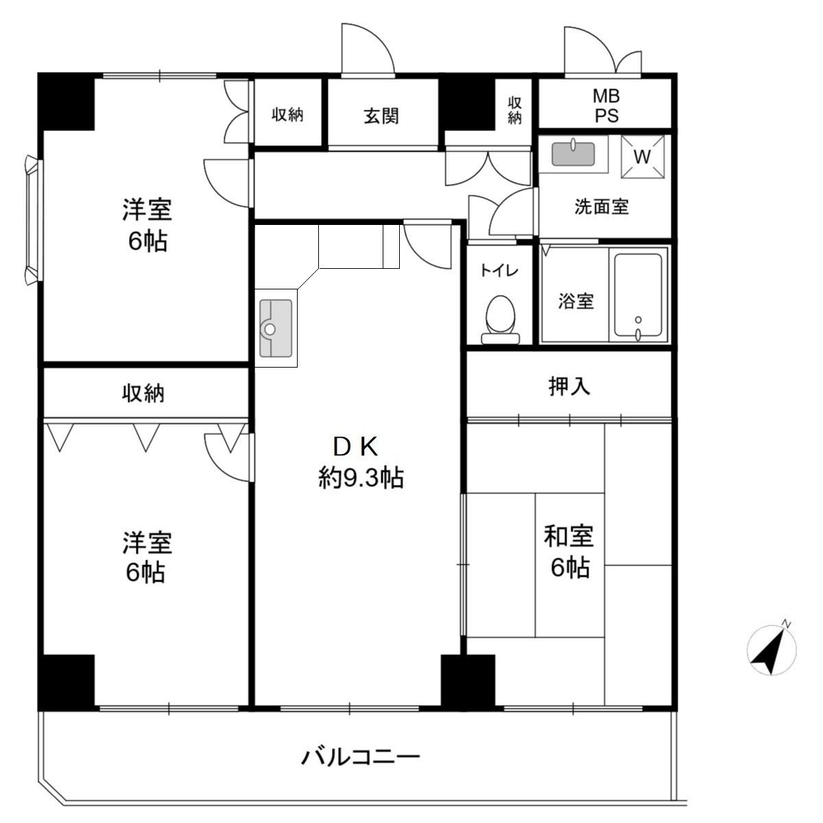 ハイツ本山(3DK/3階)の間取り写真