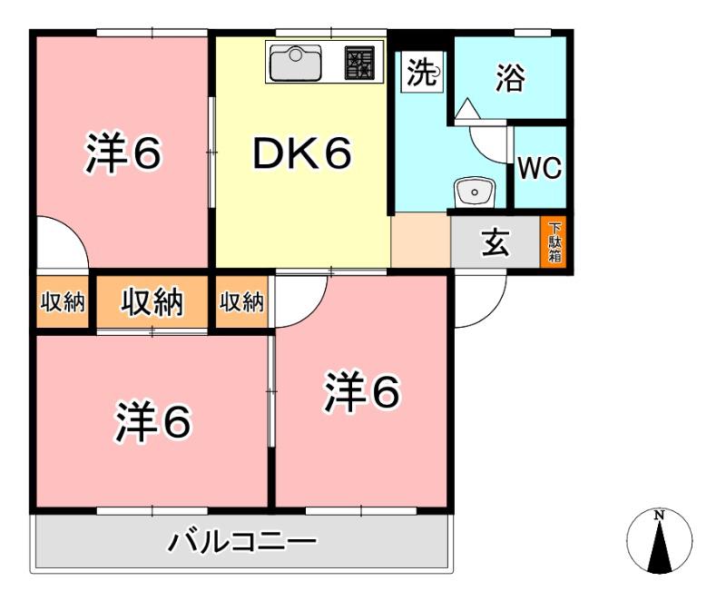 セジュールこめや(3DK/1階)の間取り写真