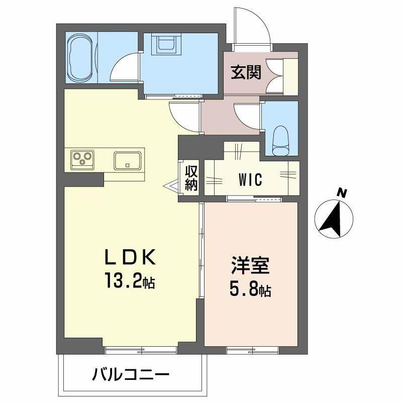 ヒュッゲ堂前(1LDK/1階)の間取り写真