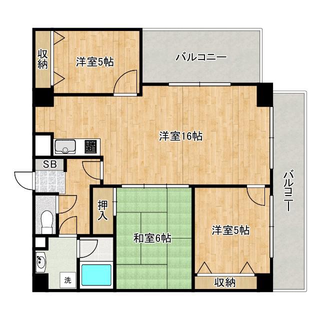 ライオンズシティ難波南(3LDK/12階)の間取り写真