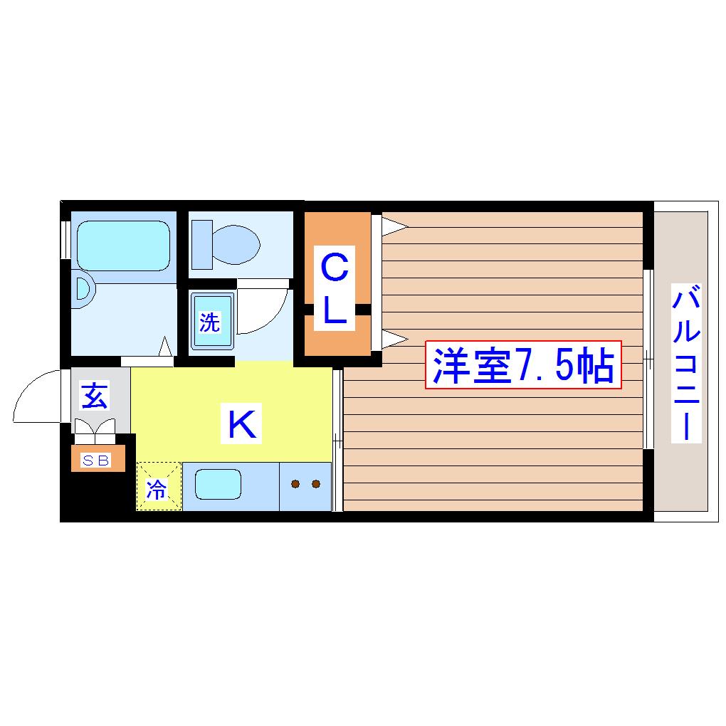 フォレスト連坊 壱番館(1K/1階)の間取り写真