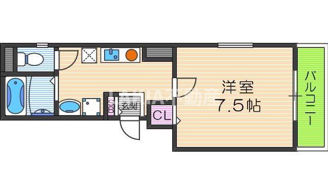 ドミール 北河堀(1K/2階)の間取り写真