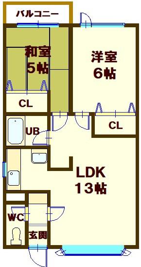 プルーンハイツ(2LDK/1階)の間取り写真