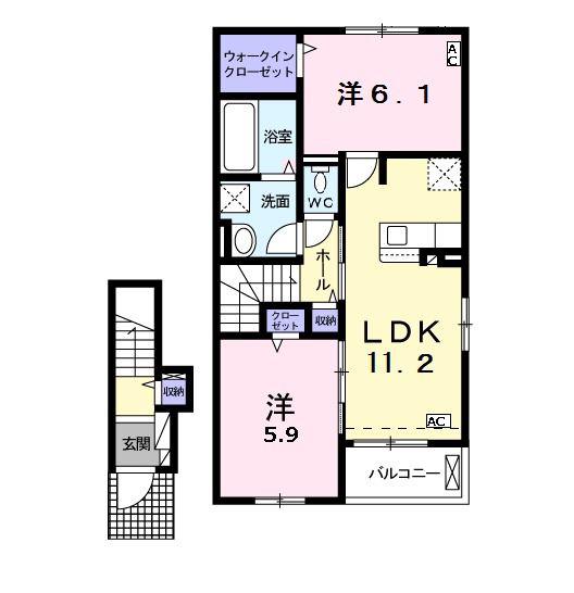 プレヴェール朝霧(2LDK/2階)の間取り写真