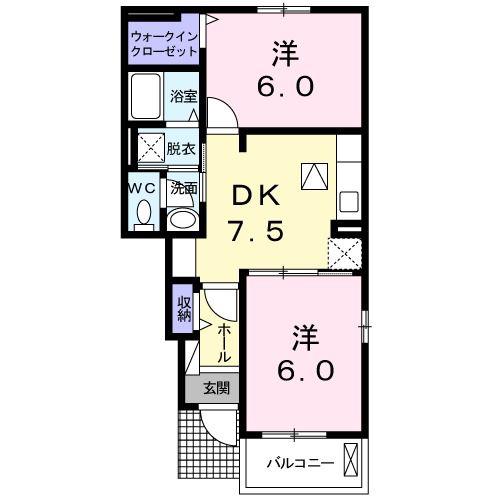 ラ・ラフレシールII(2DK/1階)の間取り写真