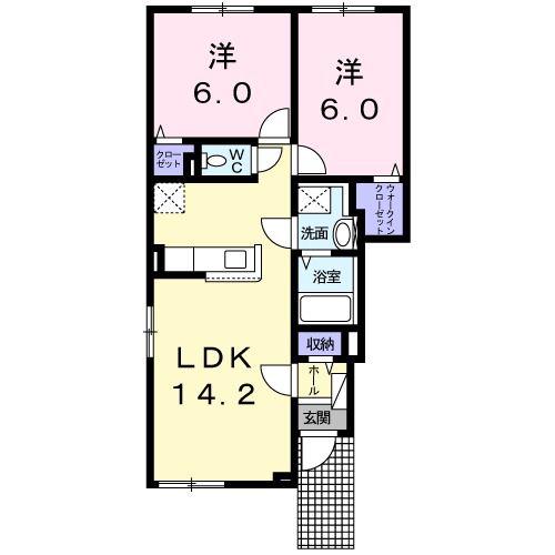 グランドゥール(2LDK/1階)の間取り写真