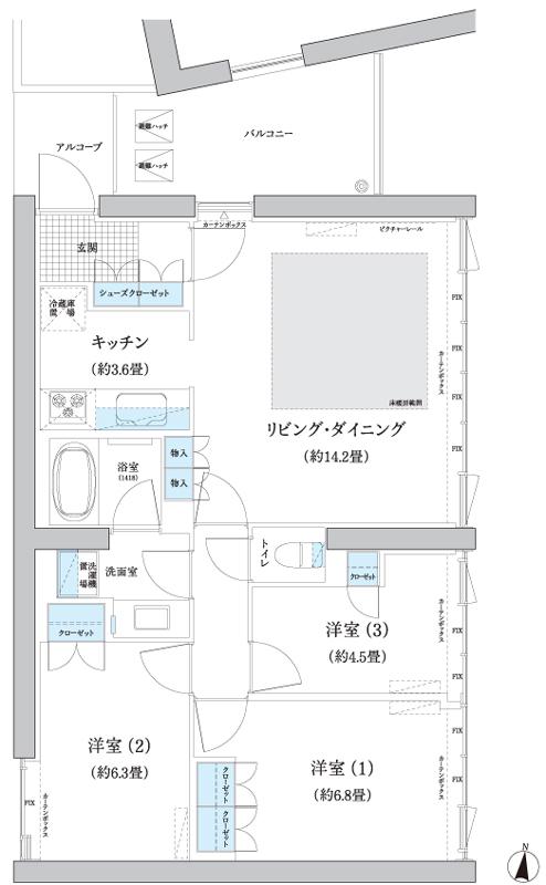 ガーデニエール砧 ウエスト(3LDK/6階)の間取り写真