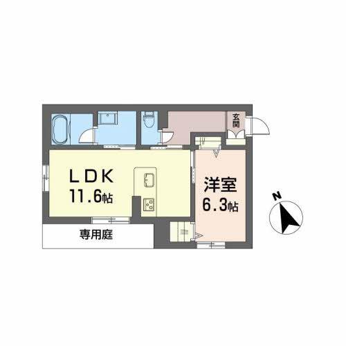 シャーメゾングレイス(1LDK/1階)の間取り写真