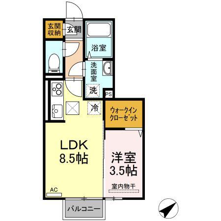 ブライトホープ B(1LDK/1階)の間取り写真