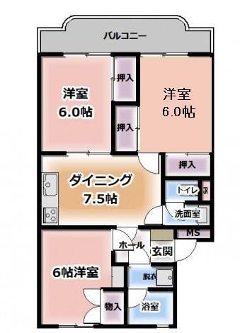 サンライフあけぼの(3DK/3階)の間取り写真
