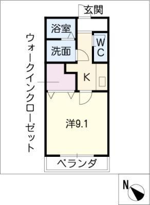 HILLS K(1K/3階)の間取り写真