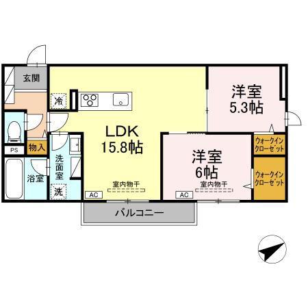 TORISIA大慈寺町B(2LDK/3階)の間取り写真