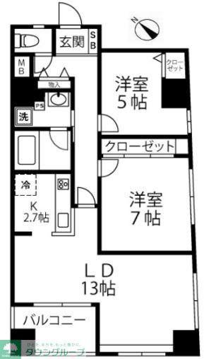 グリーンパーク日本橋ドゥ(2LDK/4階)の間取り写真
