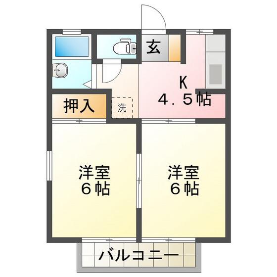 南十字星F(2DK/2階)の間取り写真