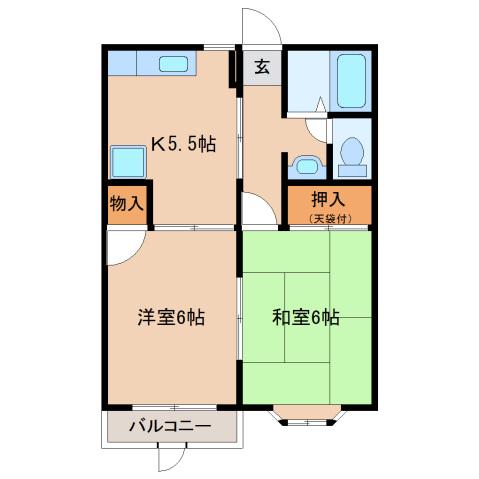 カントリーホームII(2DK/1階)の間取り写真
