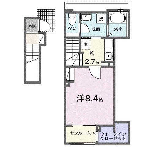 YS BASE 三つの木(1K/2階)の間取り写真