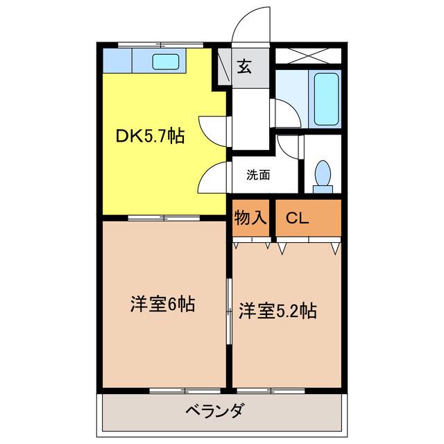 メゾンユニベール(2DK/2階)の間取り写真