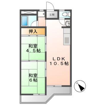 コーポラスミズノ(2LDK/4階)の間取り写真