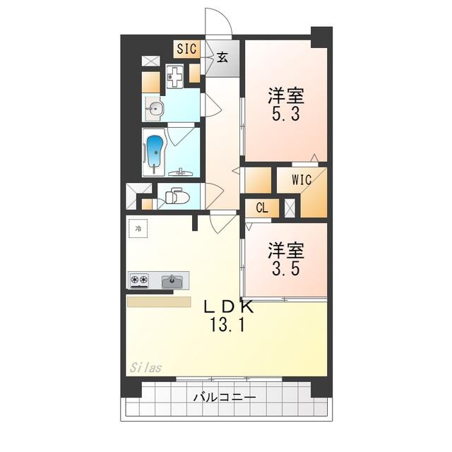 プレミアムコート千里丘(2LDK/7階)の間取り写真