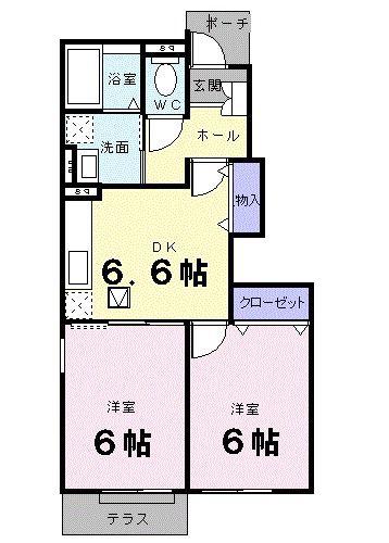 リバニッシュB(2DK/1階)の間取り写真