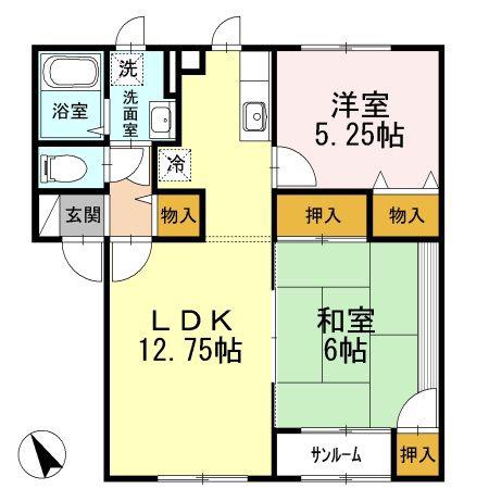 パレ・ボヌールII(2LDK/1階)の間取り写真